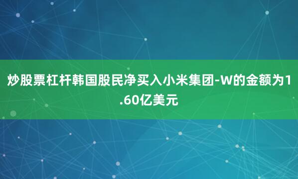 炒股票杠杆韩国股民净买入小米集团-W的金额为1.60亿美元